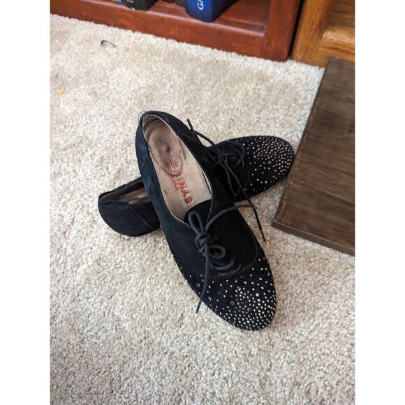 Sabrina Spain black suede lace up loafers silver studded sz 37 euc - Picture 6 of 6